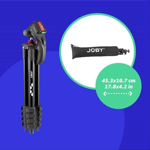 JOBY Compact Action Tripod, Camera Tripod with Ball Head, Universal ¼-20” Quick Release Mount and Carrying Bag, for CSC,DSLR, Mirrorless Cameras, Colour: Black, 1.5kg Capacity - Image 3